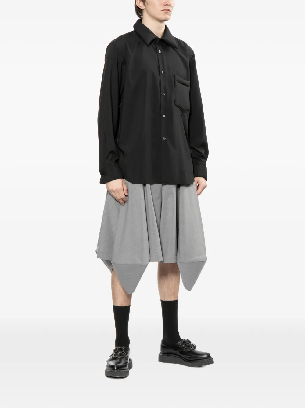 Plain Thick Collar Long Sleeve Pocket Shirt