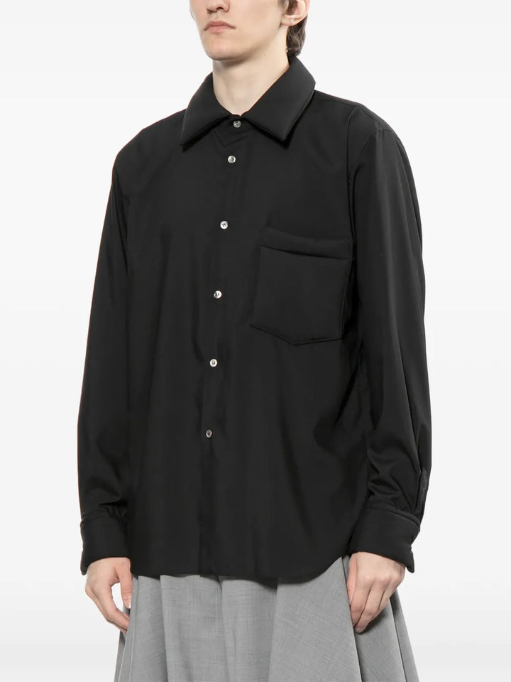 Plain Thick Collar Long Sleeve Pocket Shirt
