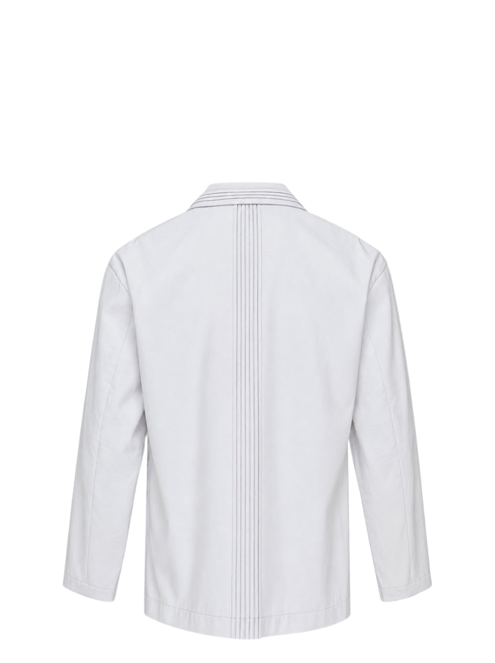 Pale grey IM Men Air Pleats jacket with notched lapels, vertical pleated panels and a two-button front, shown on a white background - view 2