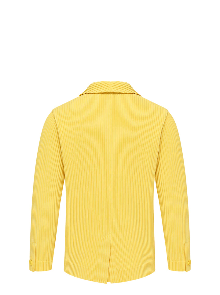 Homme Plissé Issey Miyake Tailored Pleats 2 yellow pleated jacket with notched lapels and two-button front, shown front view - view 2
