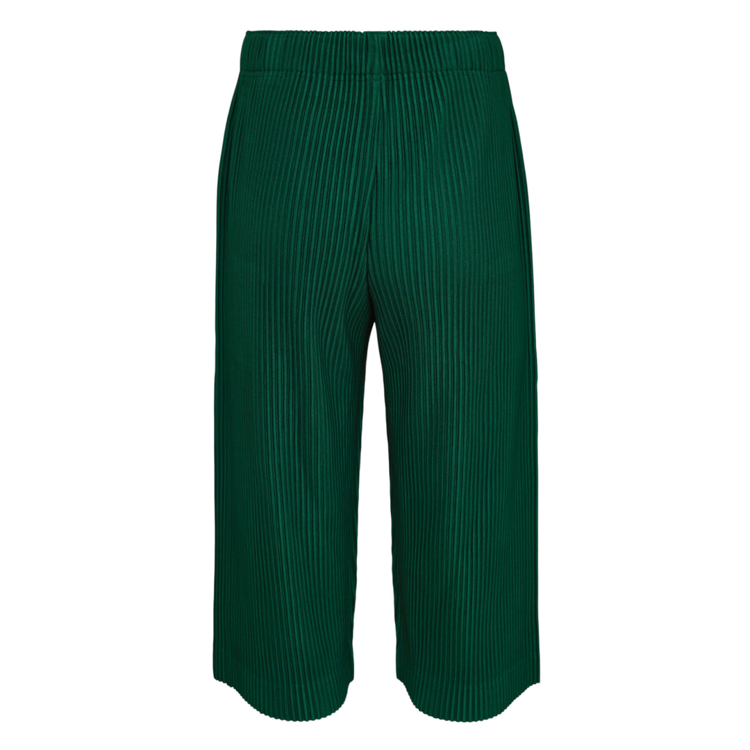 Homme Plissé Issey Miyake Monthly Colors May black accordion pleated wide-leg cropped pants with elastic waistband, front view on white background
