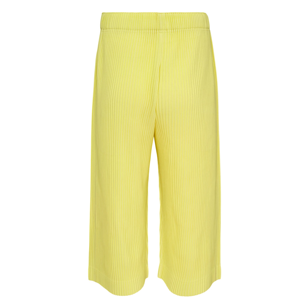 Homme Plissé Issey Miyake Monthly Colors May black accordion pleated wide-leg cropped pants with elastic waistband, front view on white background