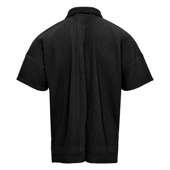 Homme Plissé Issey Miyake Monthly Colors May black pleated short-sleeve button-front shirt with spread collar and signature micro-pleated texture