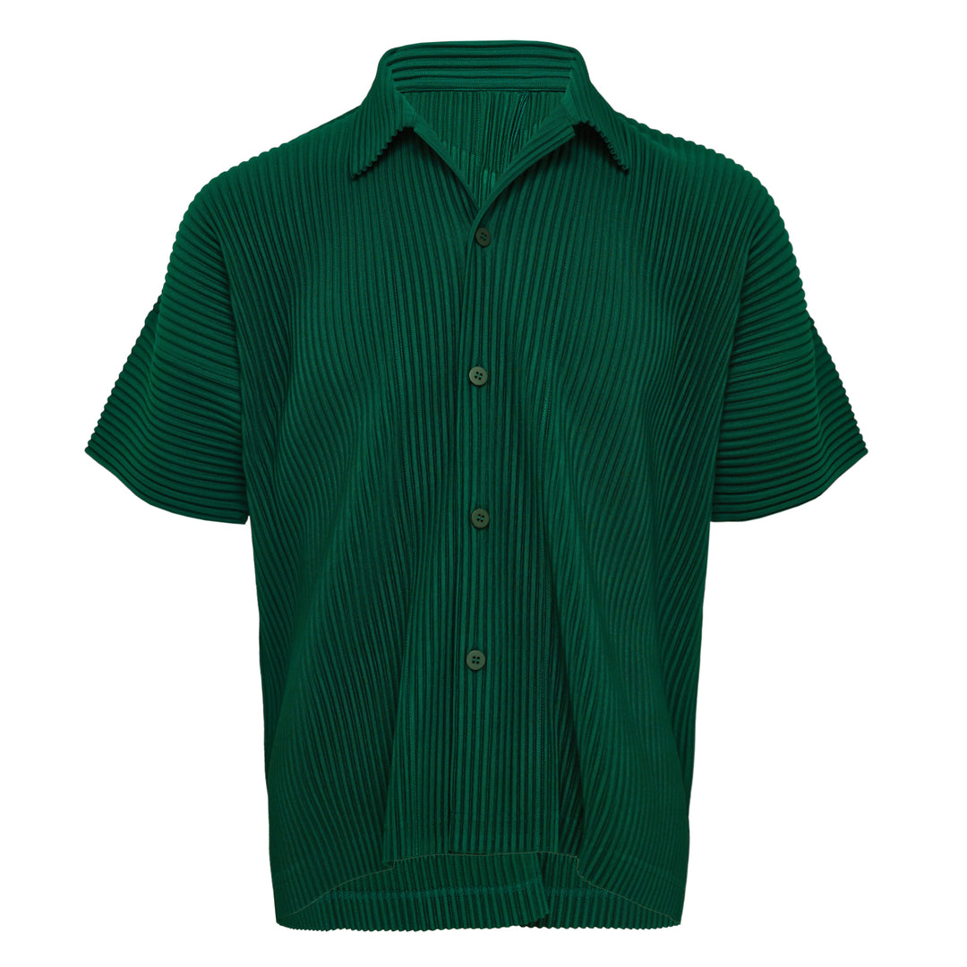 Homme Plissé Issey Miyake Monthly Colors May black pleated short-sleeve button-front shirt with spread collar and signature micro-pleated texture