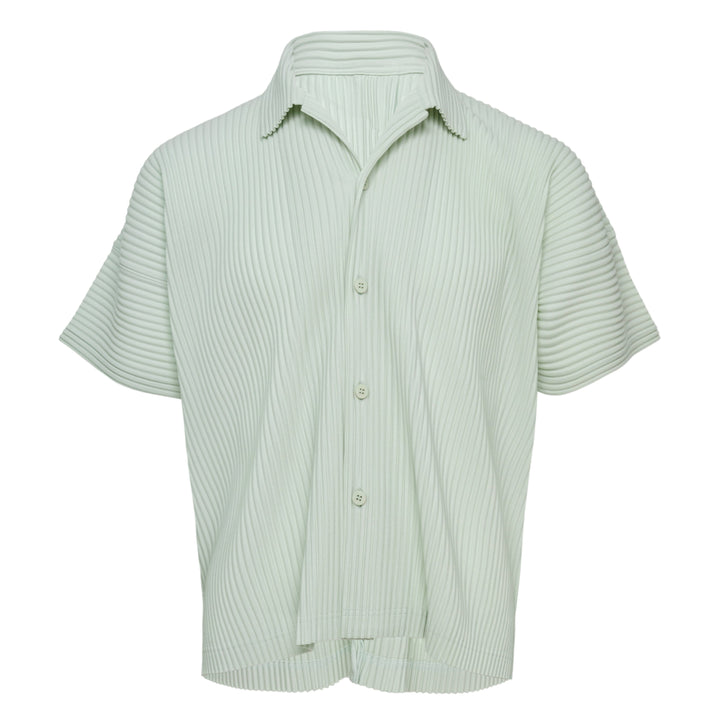 Homme Plissé Issey Miyake Monthly Colors May black pleated short-sleeve button-front shirt with spread collar and signature micro-pleated texture