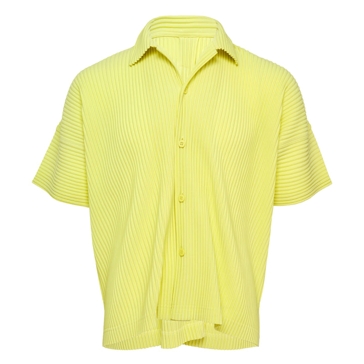 Homme Plissé Issey Miyake Monthly Colors May black pleated short-sleeve button-front shirt with spread collar and signature micro-pleated texture