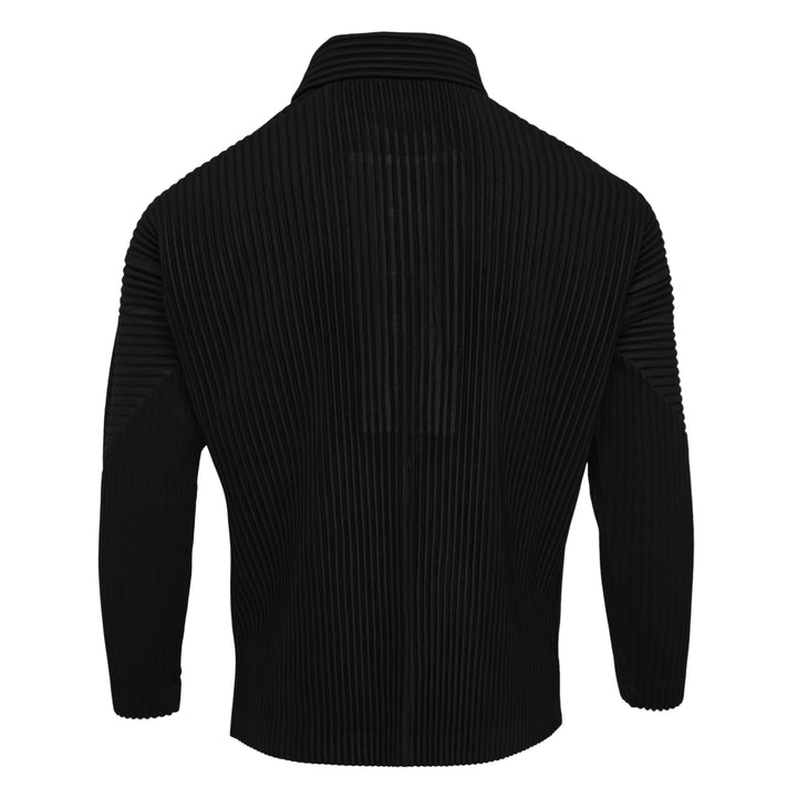 Homme Plissé Issey Miyake Monthly Colors May Pleated Top in lime green with all-over horizontal pleating and lace-up spread collar