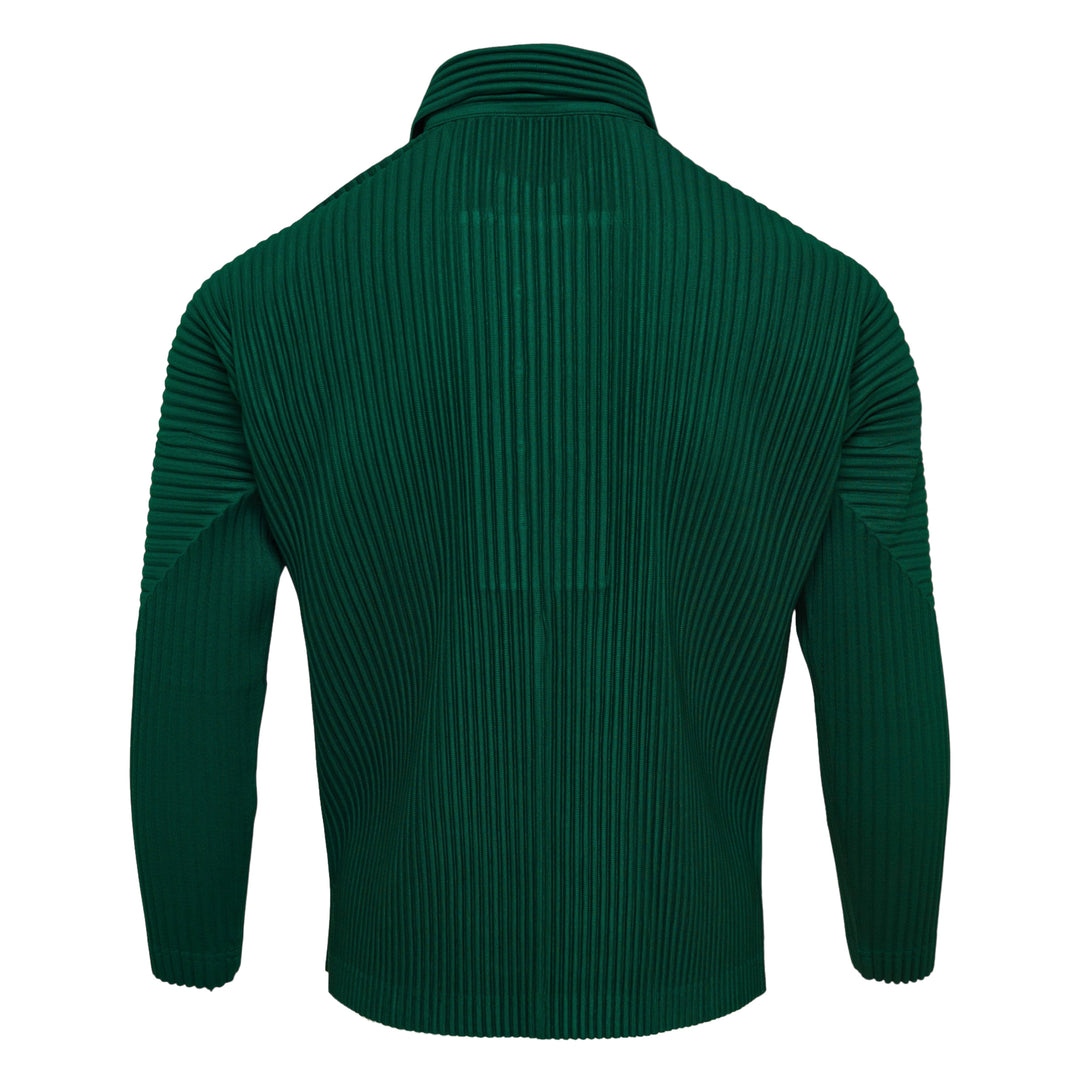 Homme Plissé Issey Miyake Monthly Colors May Pleated Top in lime green with all-over horizontal pleating and lace-up spread collar