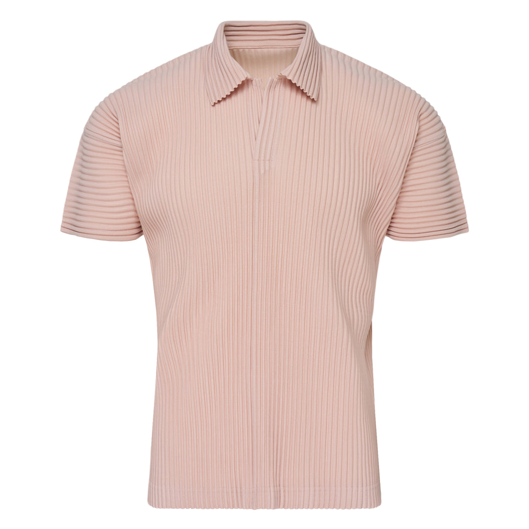 Homme Plissé Issey Miyake Color Pleats 2 Pleated Polo in blush pink with all-over vertical pleating and zip collar