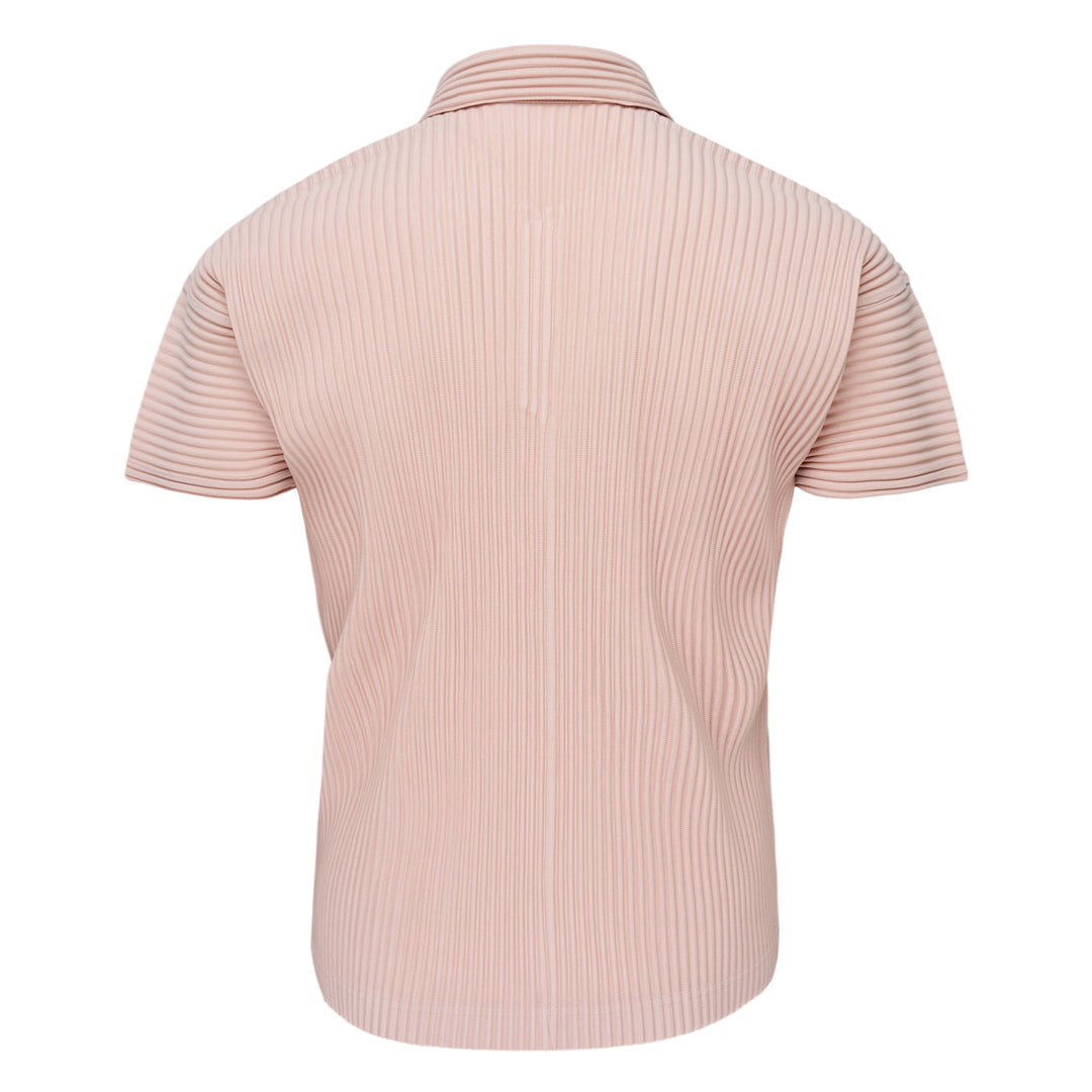 Homme Plissé Issey Miyake Color Pleats 2 Pleated Polo in blush pink with all-over vertical pleating and zip collar