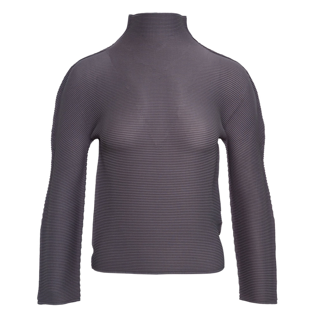 Stretch Pleats Long Sleeve High Neck Top
