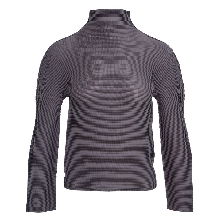 Stretch Pleats Long Sleeve High Neck Top
