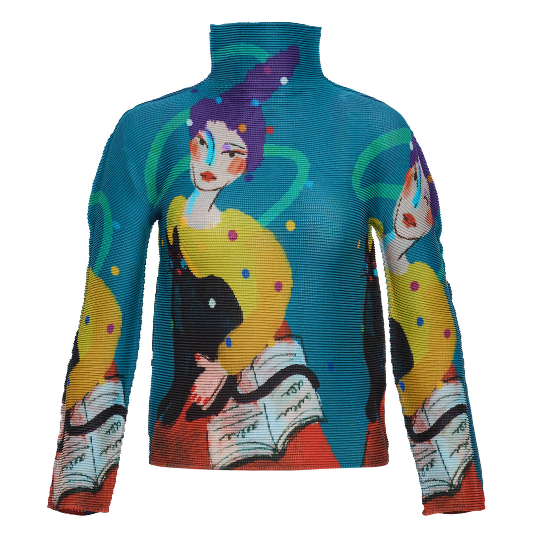 Cat Long Sleeve High Neck Top