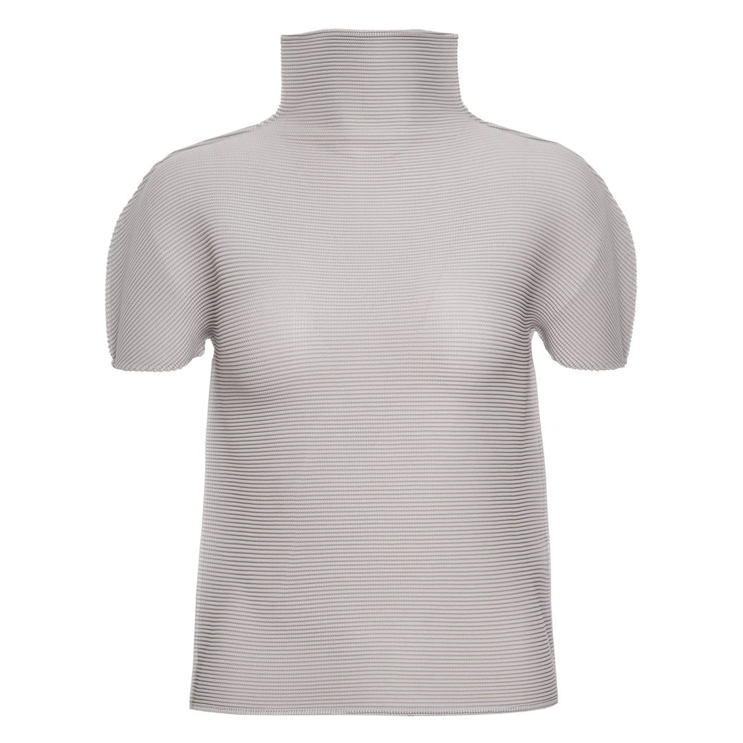 Stretch Pleats 3 Short Sleeve High Neck Top