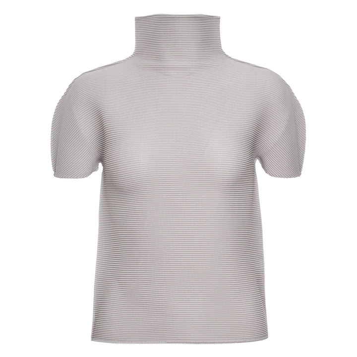 Stretch Pleats 3 Short Sleeve High Neck Top