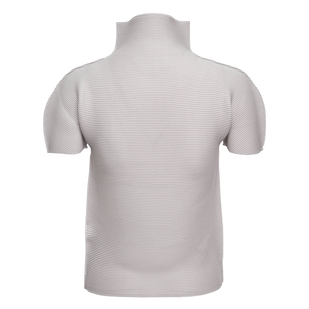 Stretch Pleats 3 Short Sleeve High Neck Top