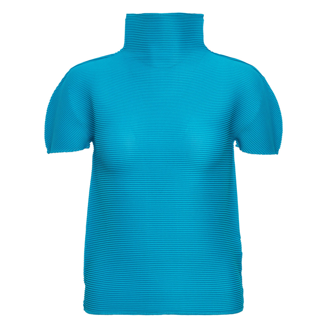 Stretch Pleats Short Sleeve High Neck Top