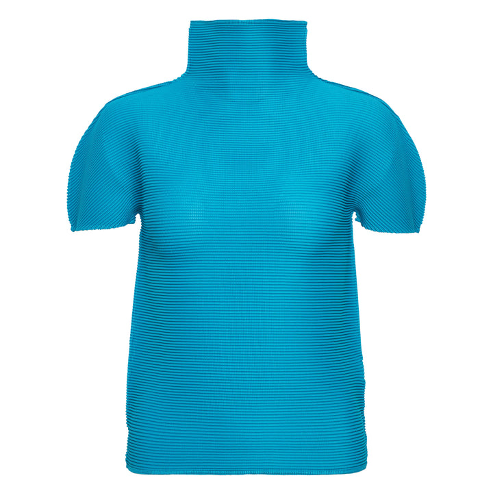 Stretch Pleats Short Sleeve High Neck Top
