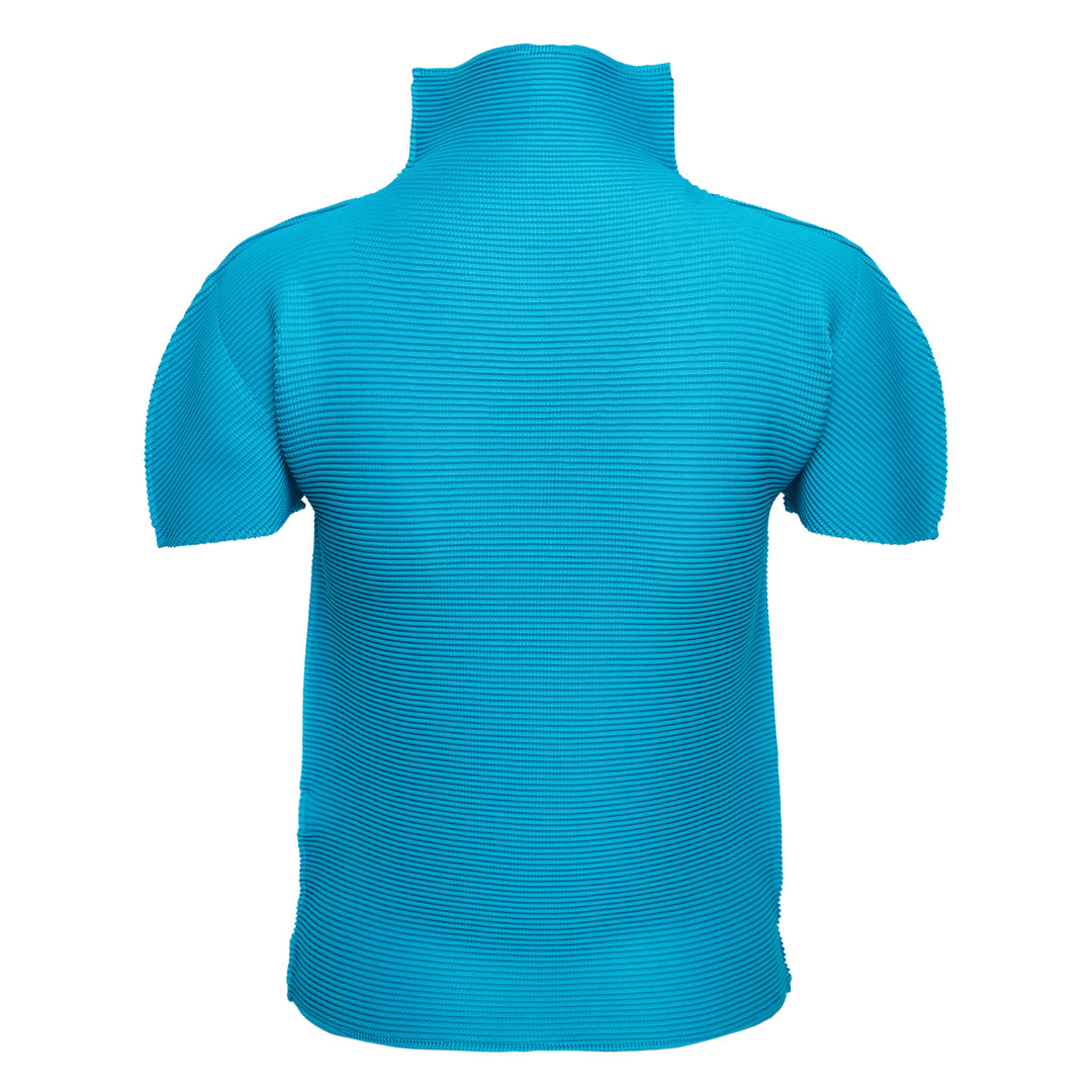 Stretch Pleats Short Sleeve High Neck Top