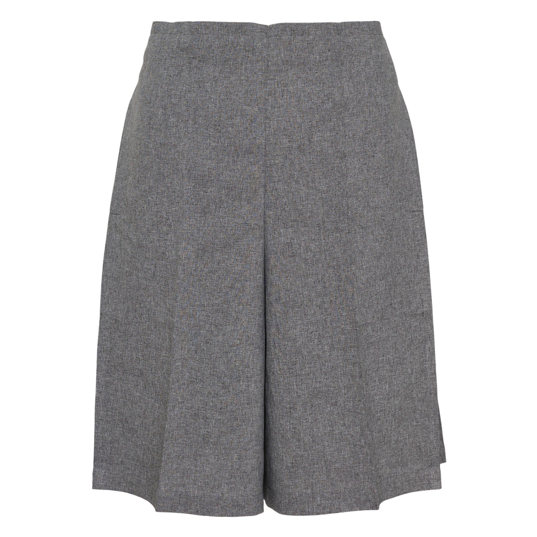 me Issey Miyake Flat Front Culottes Shorts in grey melange, wide-leg silhouette with clean flat waistband, front view on white background