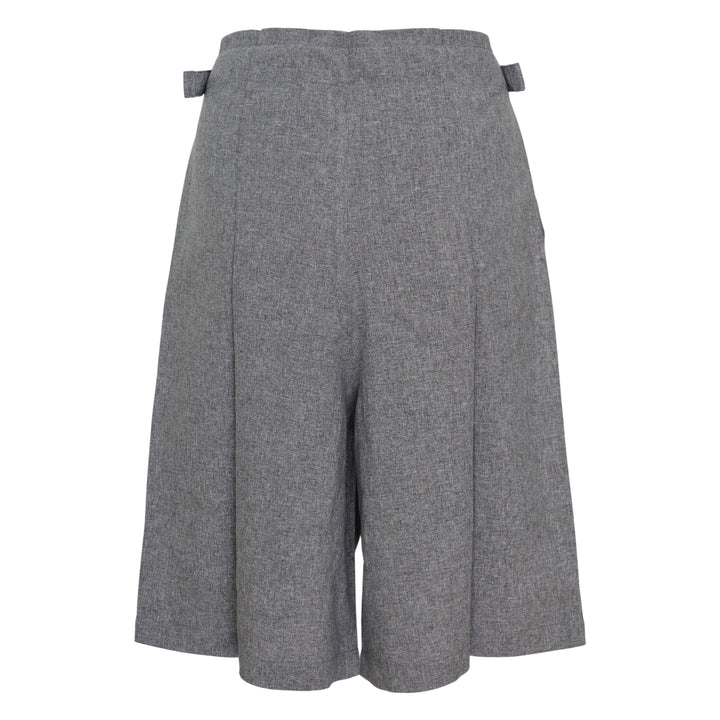 me Issey Miyake Flat Front Culottes Shorts in grey melange, wide-leg silhouette with clean flat waistband, front view on white background