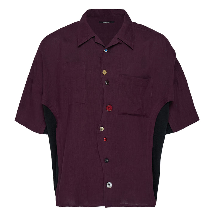 Curve Buttons Bifabric Linen Shirt