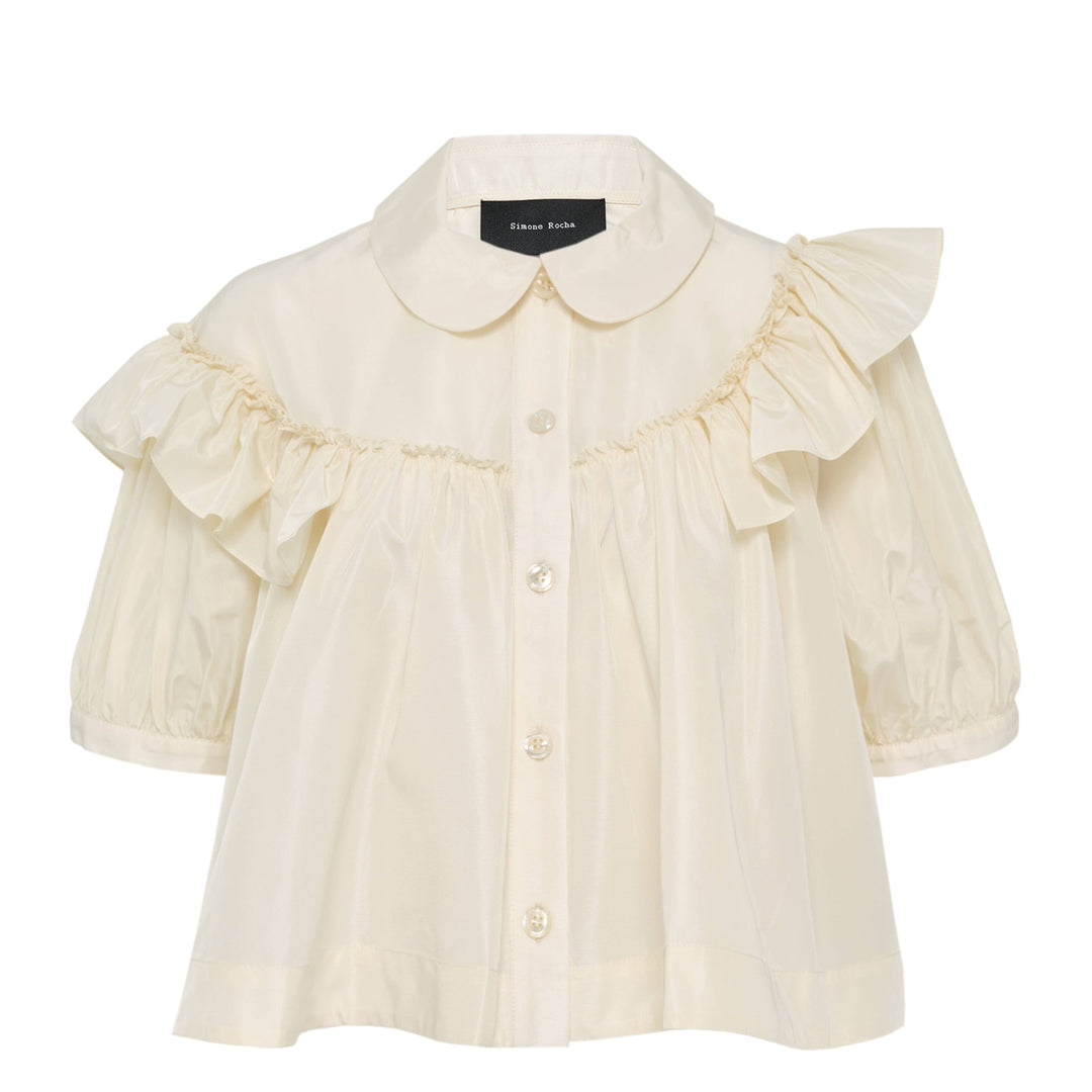 Cropped Puff Sleeve Ruffle Blouse