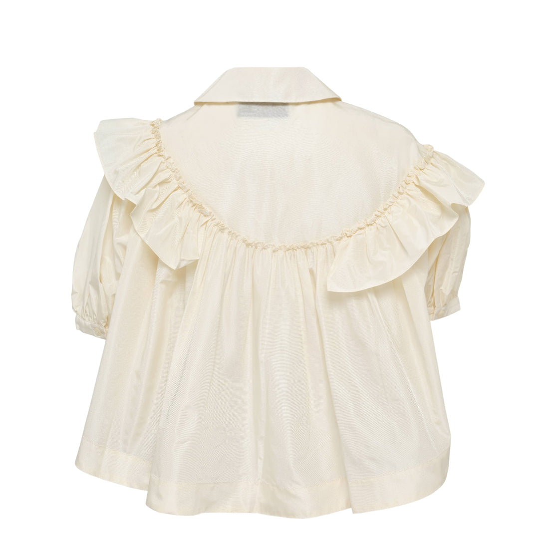 Cropped Puff Sleeve Ruffle Blouse