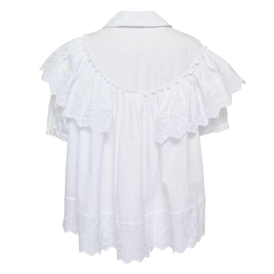 Cropped Puff Sleeve Ruffle Blouse