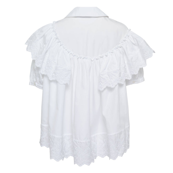 Cropped Puff Sleeve Ruffle Blouse