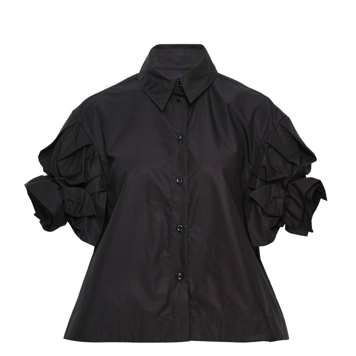 Cropped Rose Puff Sleeve Shirt