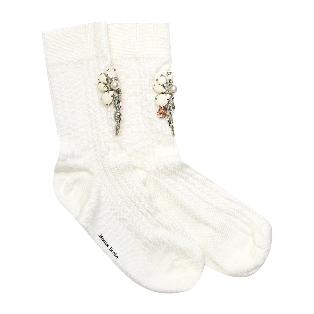 Simone Rocha Poppy Crystal Flower Ribbed Socks – Available at Club 21, Official Retailer in Singapore, Malaysia & Thailand with Global Shipping Online