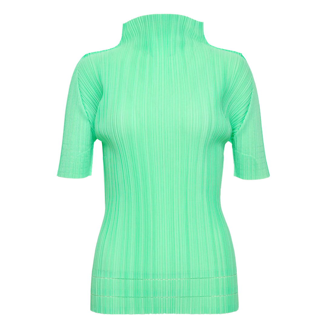 Soft Pleats Short Sleeve High Neck Shirt