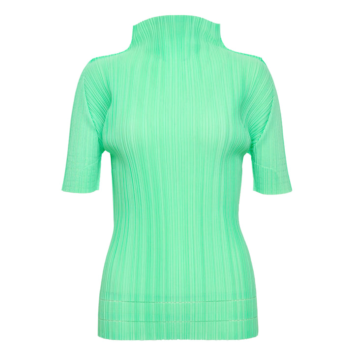 Soft Pleats Short Sleeve High Neck Shirt