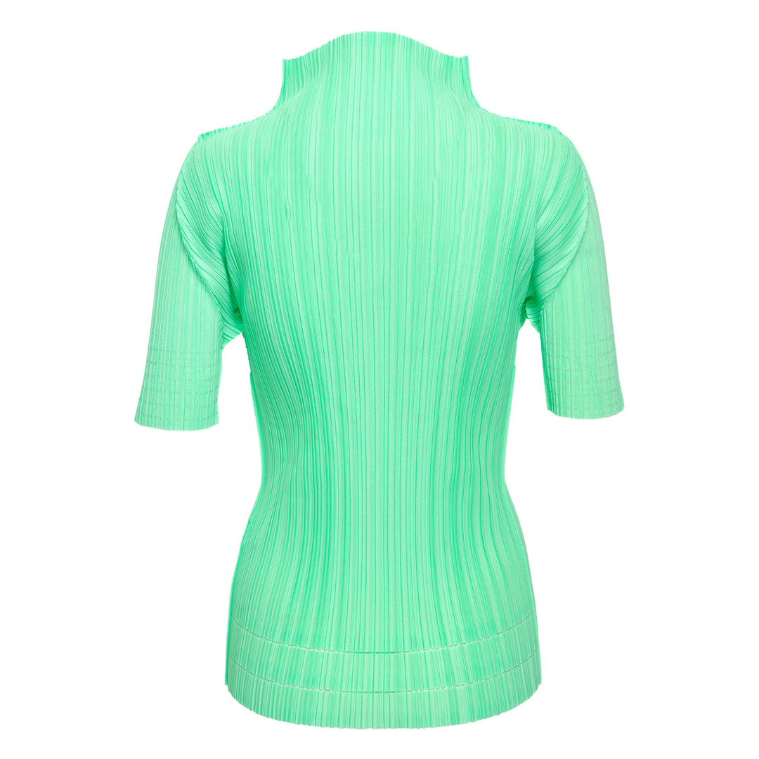 Soft Pleats Short Sleeve High Neck Shirt