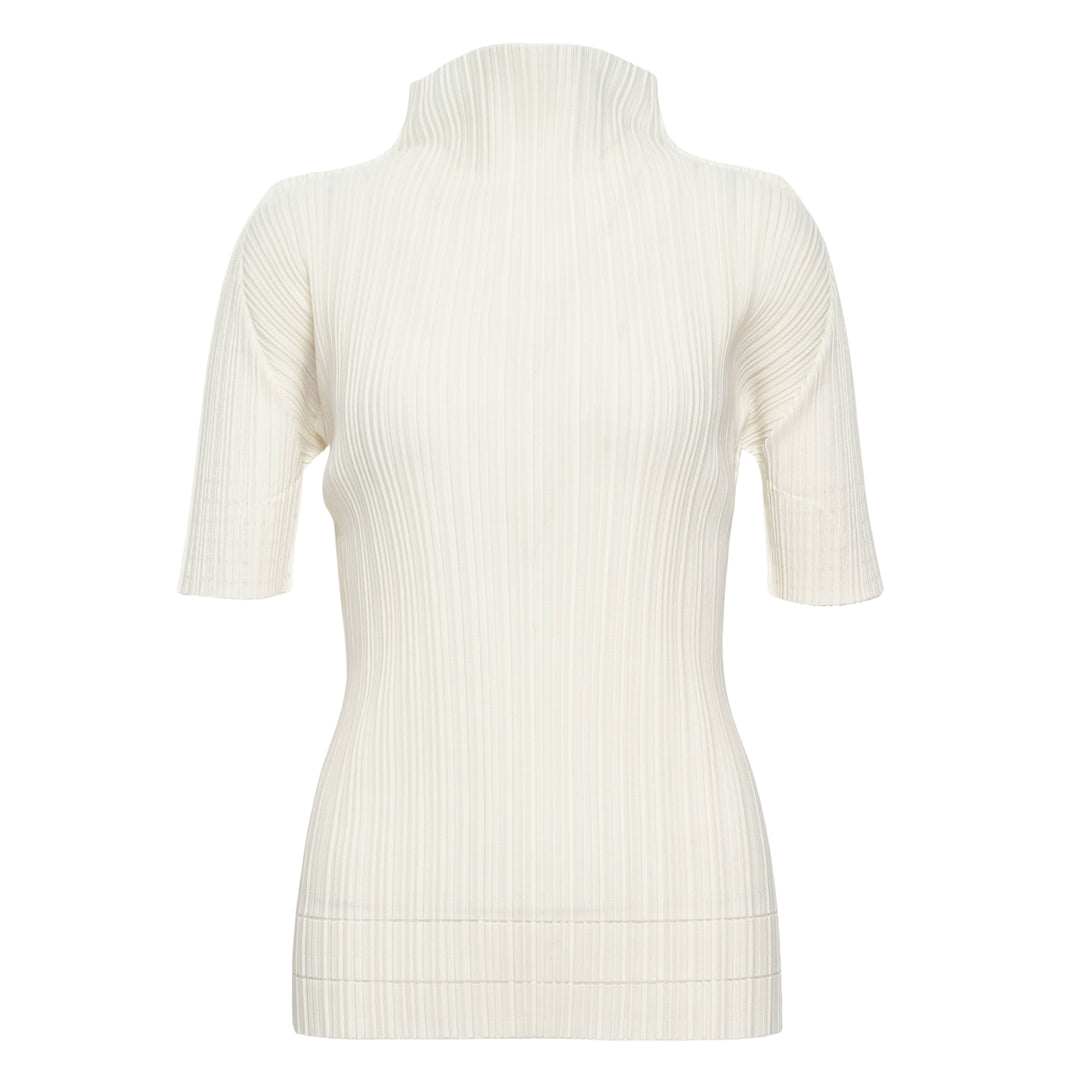 Soft Pleats Short Sleeve High Neck Shirt