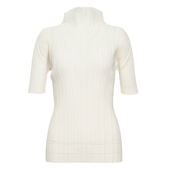 Soft Pleats Short Sleeve High Neck Shirt