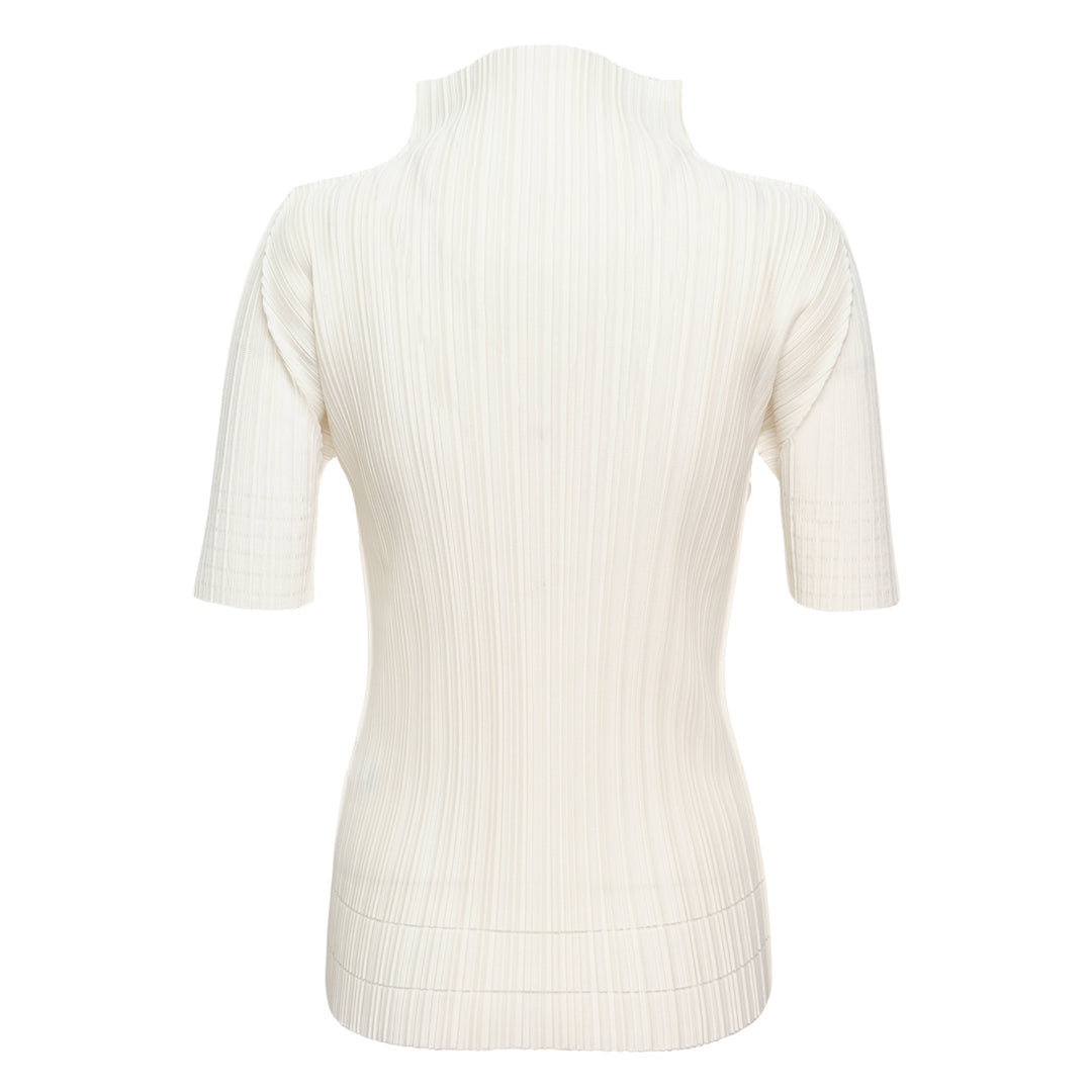 Soft Pleats Short Sleeve High Neck Shirt