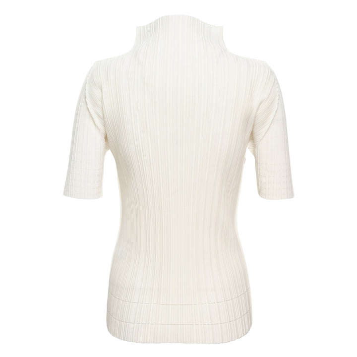 Soft Pleats Short Sleeve High Neck Shirt