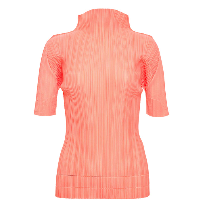 Soft Pleats Short Sleeve High Neck Shirt