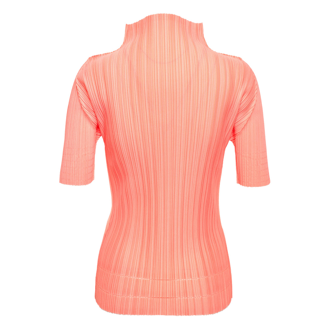 Soft Pleats Short Sleeve High Neck Shirt