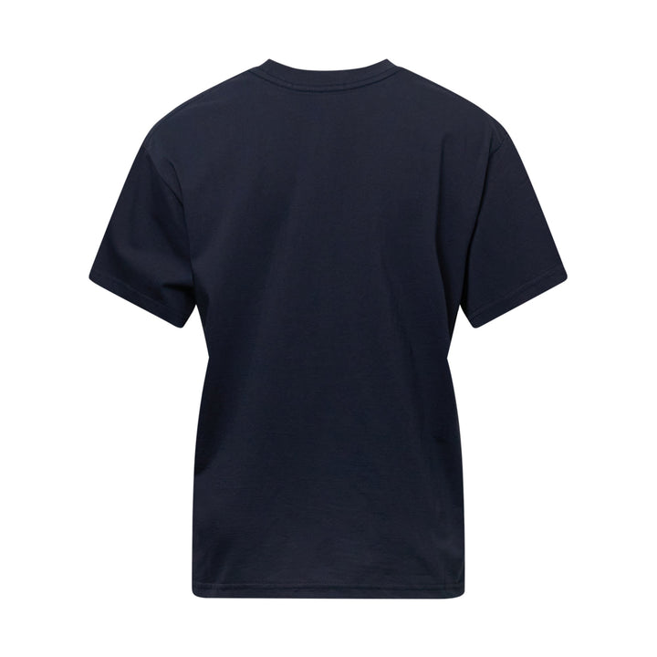 Mardi Mercredi Flower Mardi T-Shirt in navy blue with cream daisy graphic and logo print, crew neck, short sleeves