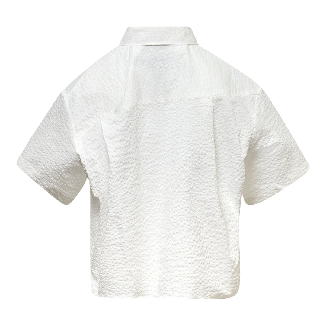 Seersucker Asymmetrical Cropped Shirt