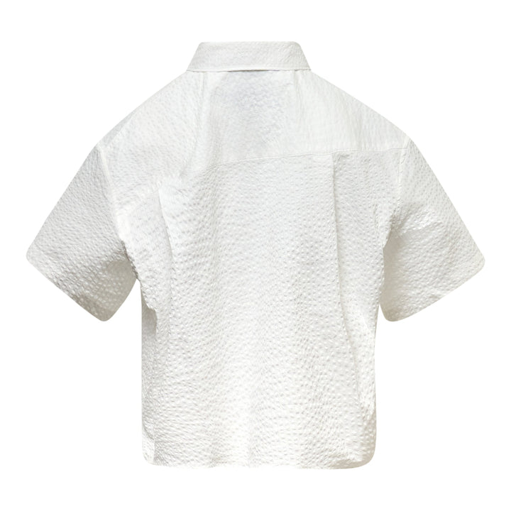 Seersucker Asymmetrical Cropped Shirt