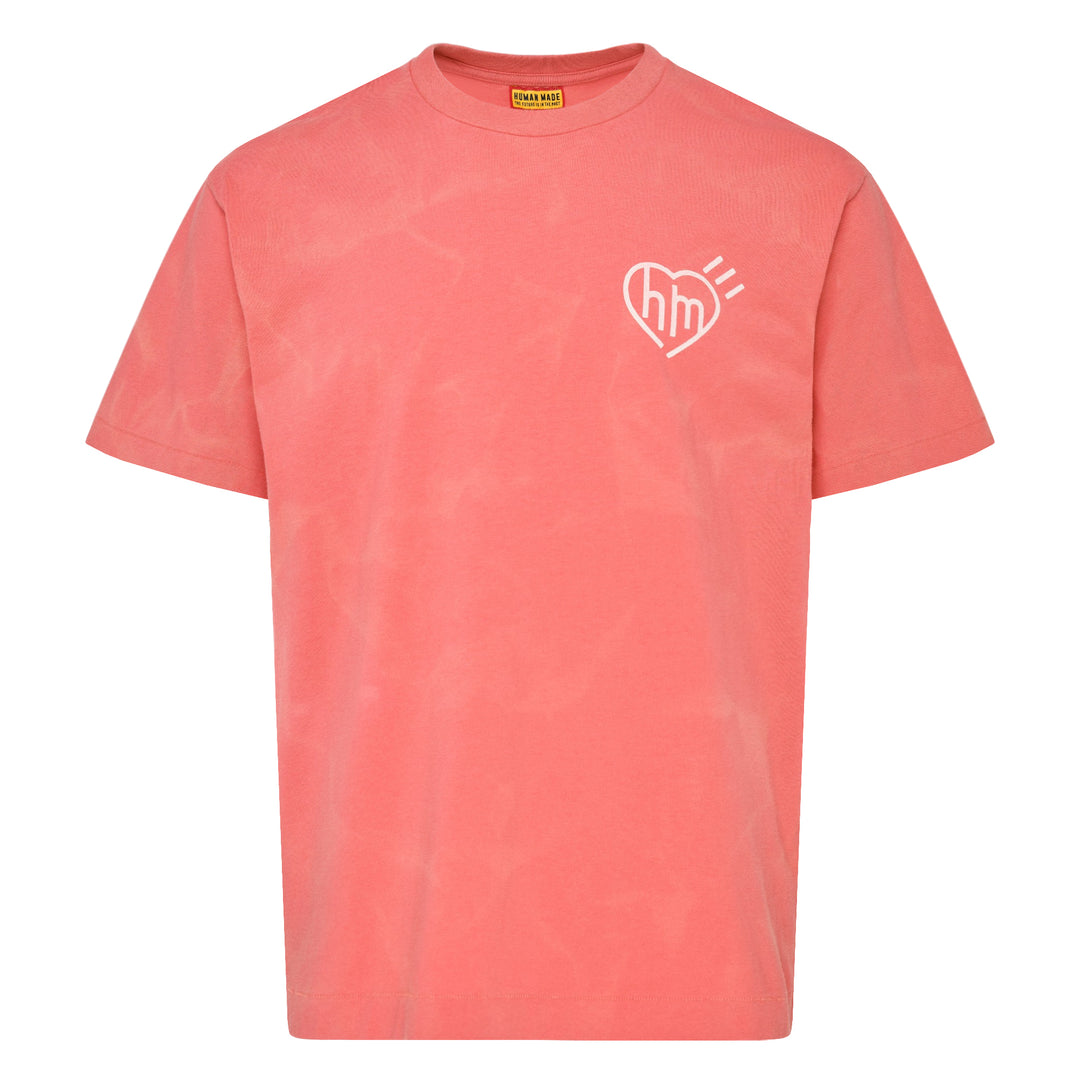 Human Made Garment Dye Short Sleeve Tee in light blue with tonal all-over wash effect and heart 'hm' logo graphic at the chest