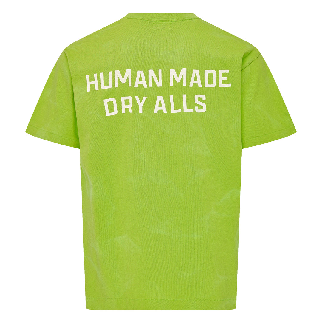 Human Made Garment Dye Short Sleeve Tee in light blue with tonal all-over wash effect and heart 'hm' logo graphic at the chest