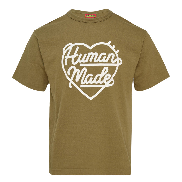 Human Made Color Heart Logo Tee in dusty blue, featuring a white cursive 'Human Made' heart graphic print at the chest, crew neck, and short sleeves