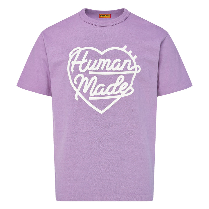 Human Made Color Heart Logo Tee in dusty blue, featuring a white cursive 'Human Made' heart graphic print at the chest, crew neck, and short sleeves