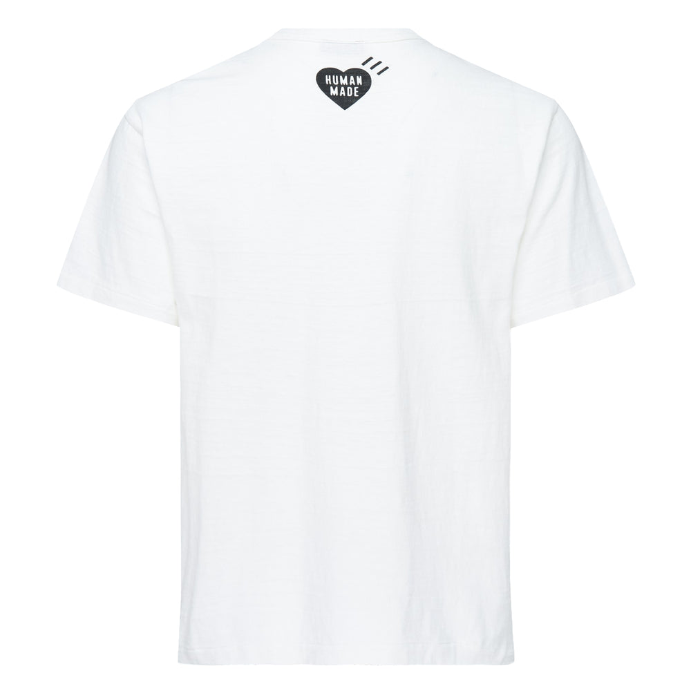 Human Made Heart Graphic Short Sleeve Tee in black, featuring a large retro sunset heart logo print with scripted 'Human Made' lettering in blue, orange, and yellow on the chest