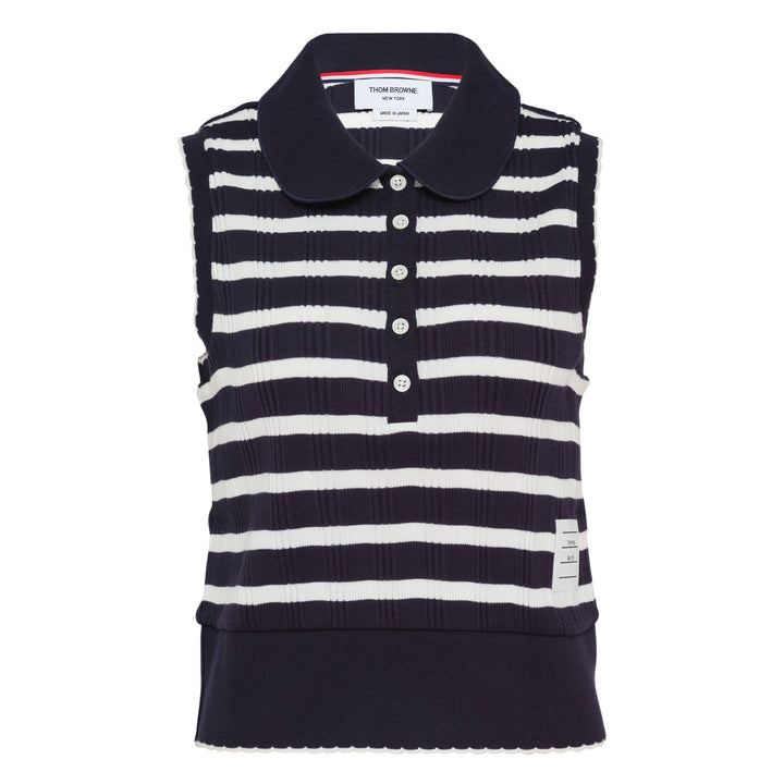 Round Collar Striped Polo Vest